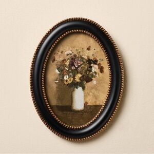 Hearth & Hand Framed Floral Bouquet Wall Art - Black & Gold Oval Frame 6x8 NWT